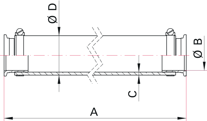 PVC-Schlauch mit verdeckt liegender Stützspirale und Flanschen, PVC mit Edelstahl-Flansch 1.4301/304, DN 16 ISO-KF