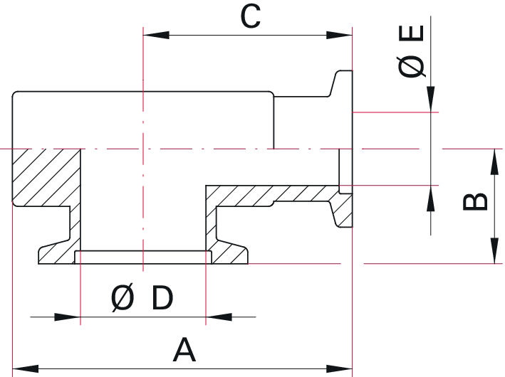 Reduzierwinkelstück, DN 25 ISO-KF, DN 25-16 ISO-KF, Aluminium EN AW 2011 Pb max. 0,4%