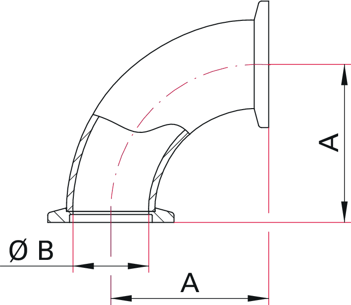 엘보, 90°, 스테인레스강 316L/1.4404, DN 25 ISO-KF