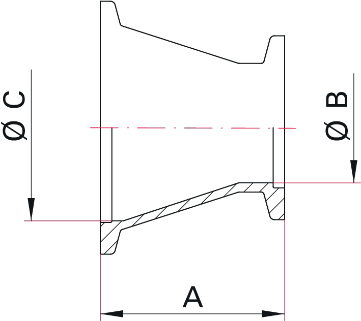 Reduzierstück, konisch, Edelstahl 1.4301/304, DN 40-16 ISO-KF