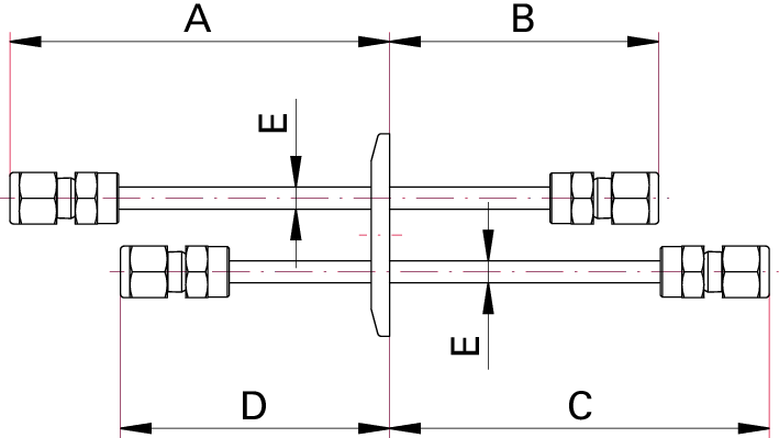 Fluid feedthrough, double tube, stainless steel, DN 40 ISO-KF