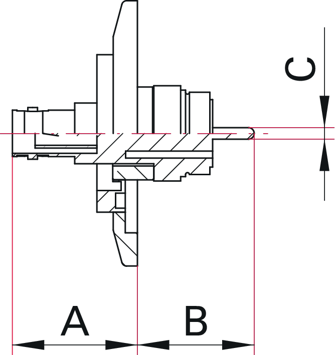 Koaxial Durchführung, SHV-5, Floating Shield, 1 Pin, DN 40 ISO-KF