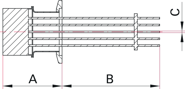 Thermoelementdurchführung Typ K, 5 Paare, mit MS Stecker, DN 16 ISO-KF