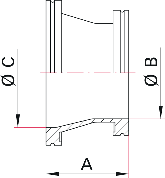 Reduzierstück, konisch, Edelstahl 1.4301/304, DN 160/63 ISO-K