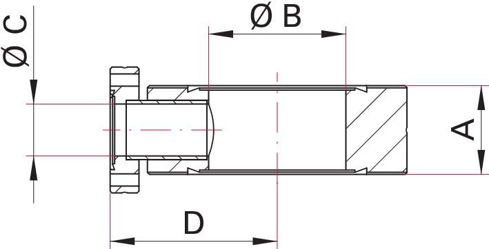 Distanzflansch mit Bohrung und Abgang, Edelstahl 304L, DN 63 CF