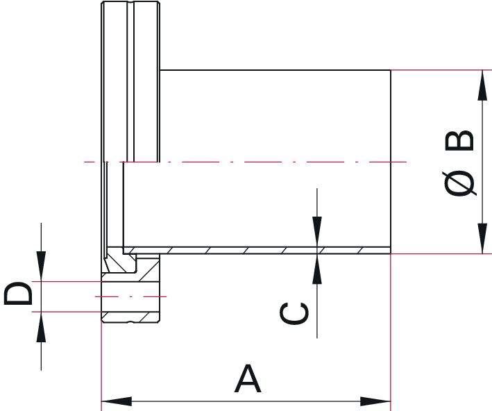 Flansch mit Rohransatz, drehbar mit Gewinde, Edelstahl, DN 40 CF