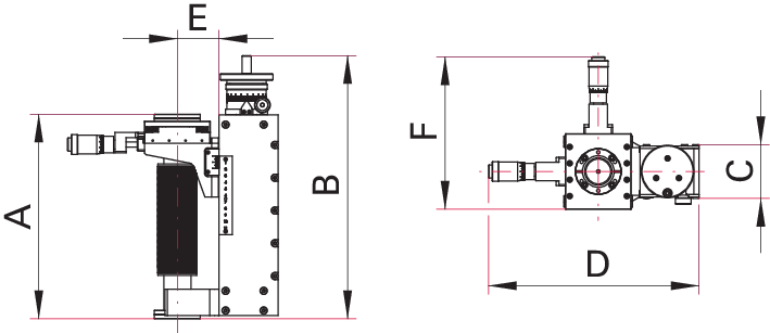 XYZ 軸精密機械手、150 mm 行程、不銹鋼、DN 40 CF