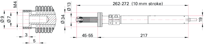 Balggedichtete Präzisions-Schiebedurchführung, 10 mm Hub, Motorisiert, DN 16 CF