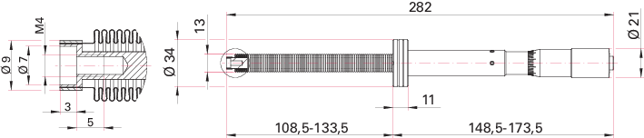 Balggedichtete Präzisions-Schiebedurchführung, 25 mm Hub, Manuell, Fein, DN 16 CF