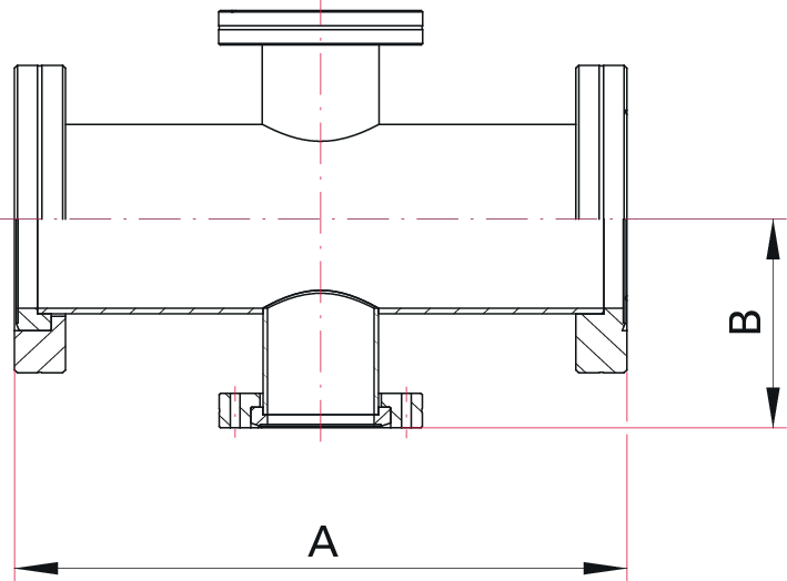 Reduzier-Kreuzstück, Edelstahl 304L, DN 160-40 CF