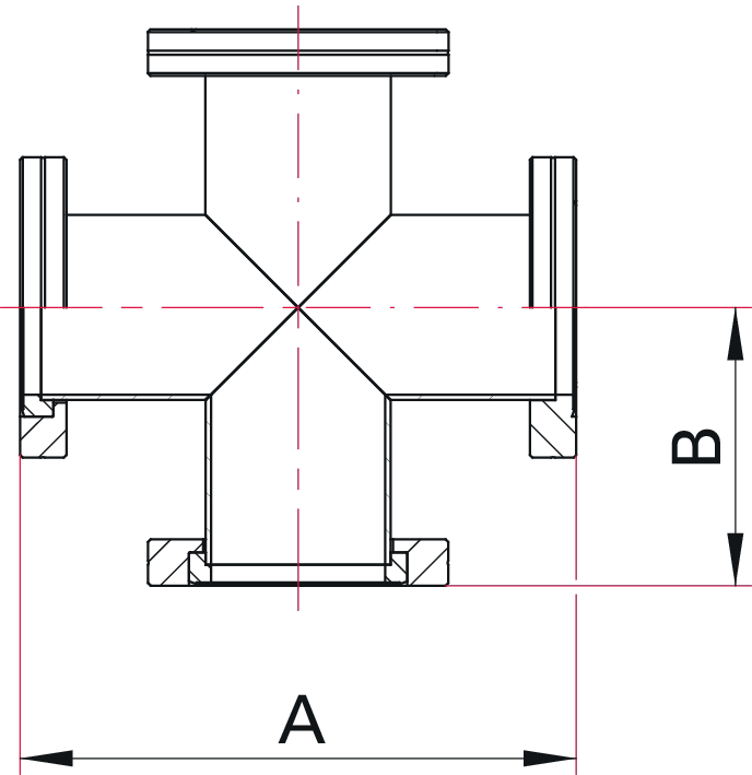 Kreuzstück, Edelstahl 304L, DN 160 CF