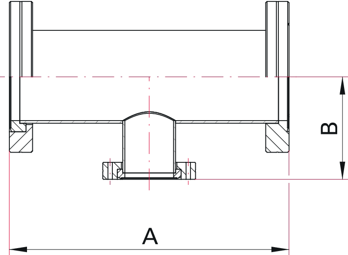 Reduzier-T-Stück, Edelstahl 304L, DN 160-63 CF