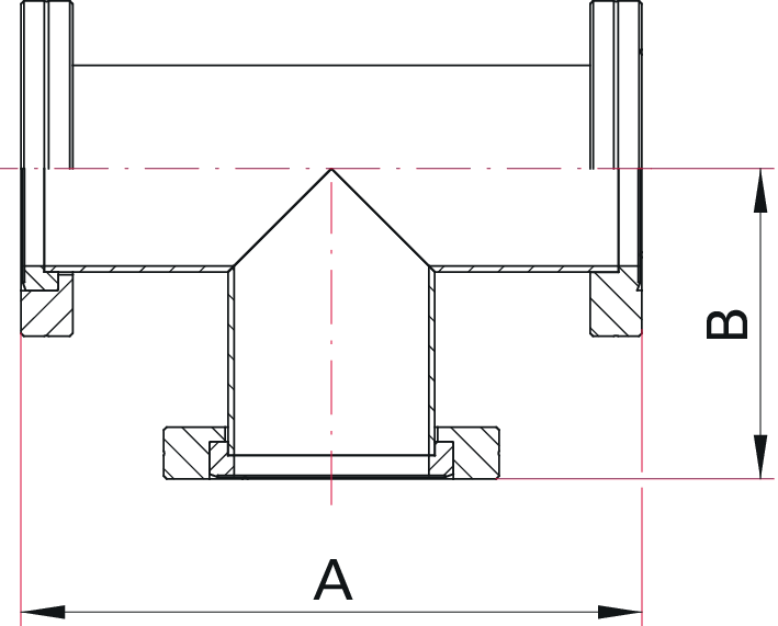 T-Stück, Edelstahl 316L, DN 63 CF