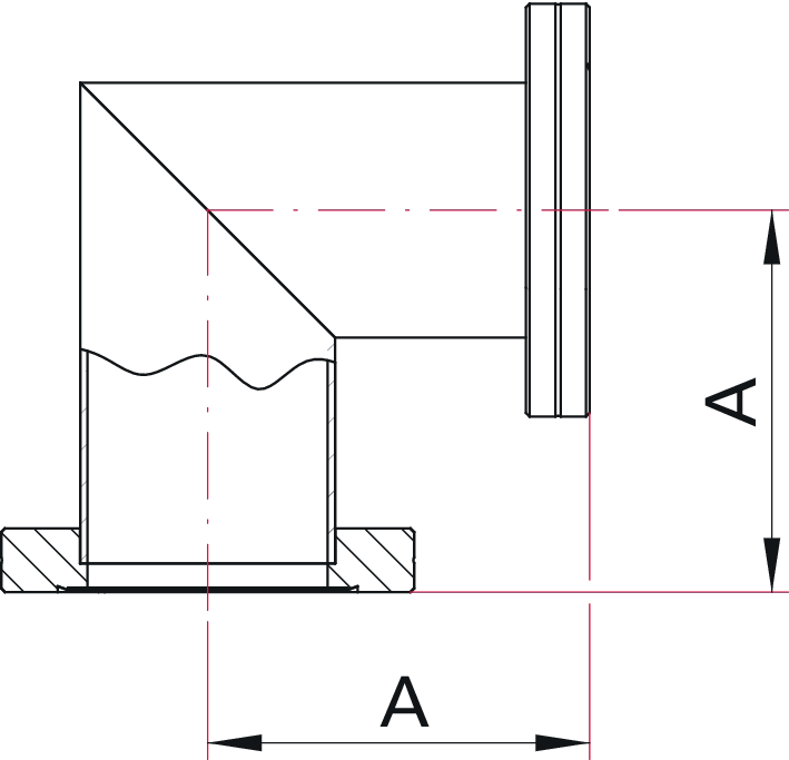 Winkelstück, Edelstahl 304L, DN 40 CF