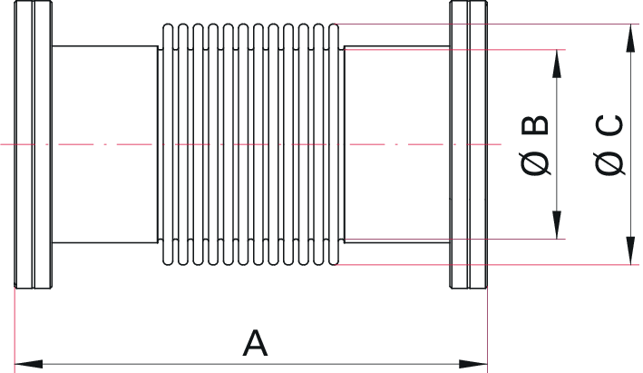 Federungskörper, Edelstahl: Flansch 304L, Balg 316L, DN 100 CF