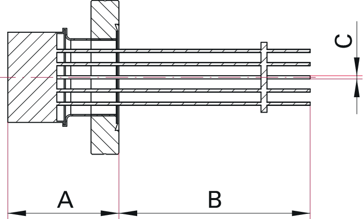 Thermoelementdurchführung Typ K, 3 Paare, mit MS Stecker, DN 16 CF