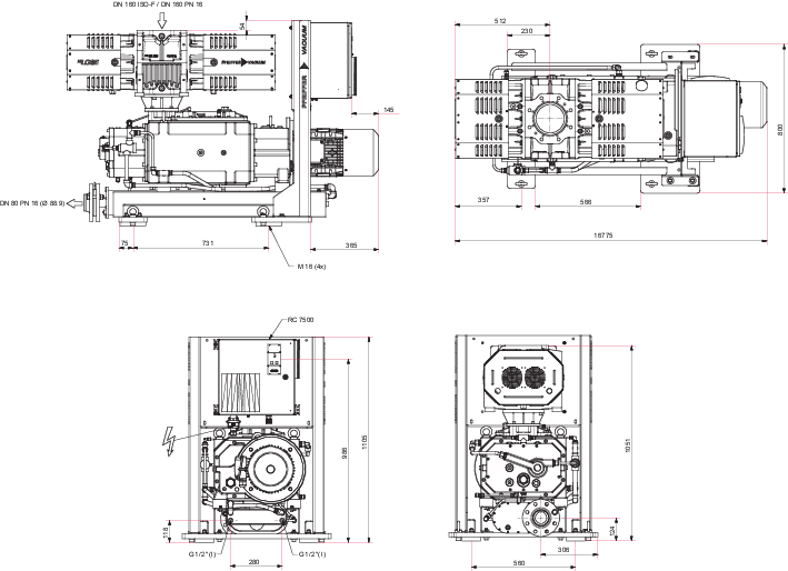 CombiLine RH 4854 with COBRA NC 0630 C dry compressing screw pump and HiLobe 6204 roots pump