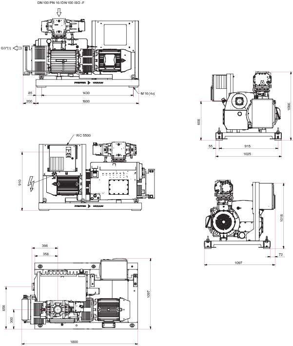 CombiLine RU 1152 with R5 RA 0630 C single-stage rotary vane pump and HiLobe 1302 roots pump