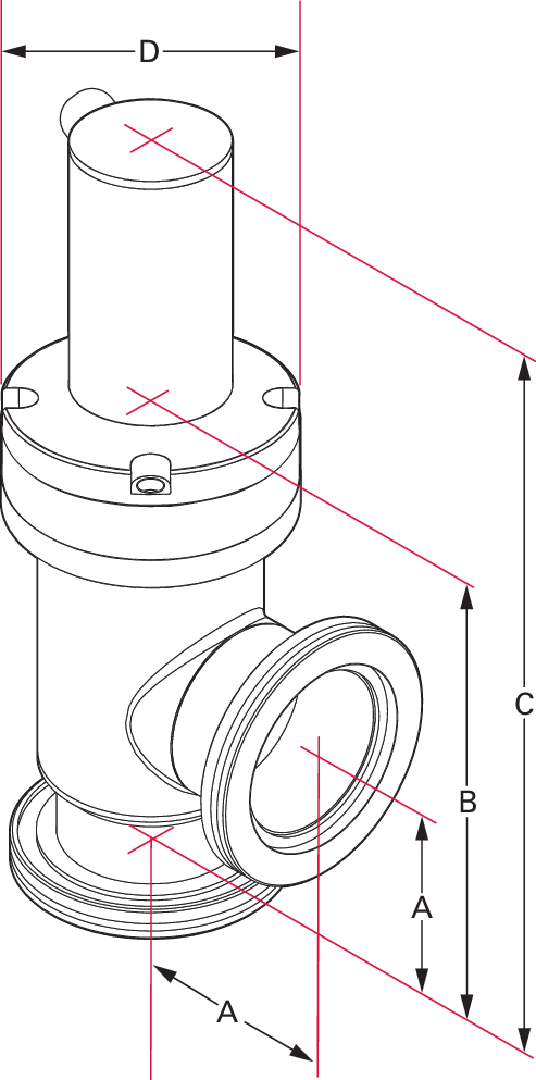 HV-Eckventil, DN 80 ISO-K, elektropneumatisch, SV 24 V DC, 304/FKM, „A“-Dim 98 mm