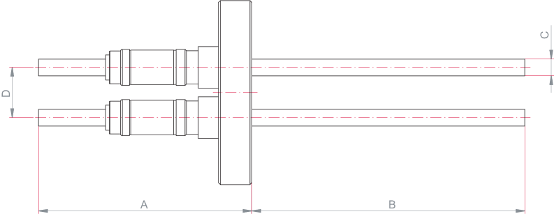 전기 피드스루, 5 kV, 25 A, 2핀, DN 16 CF