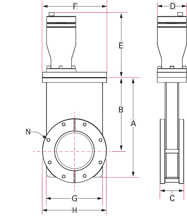 UHV 게이트 밸브, DN 16 CF, UNF, 수동, SS/Cu/FKM