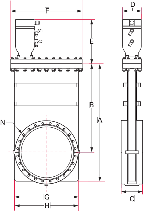 UHV-Schieber, DN 320 CF, UNF, elektropneumatisch, SG (RS)/SV 24 V DC, 304/Cu/FKM