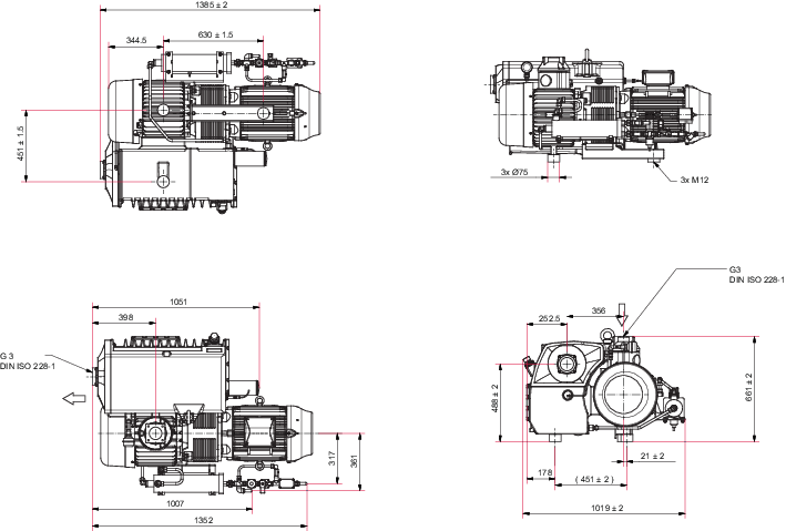 Hena 401, 3상 모터, 190 – 200/220 – 230/380 – 400 V, 50 Hz | 208/220/230/440/460 V, 60 Hz