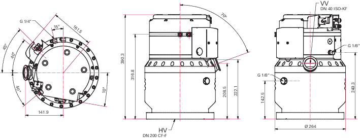 TC 1200을 갖춘 HiPace® 1200 UC, DN 200 CF-F, 부식성