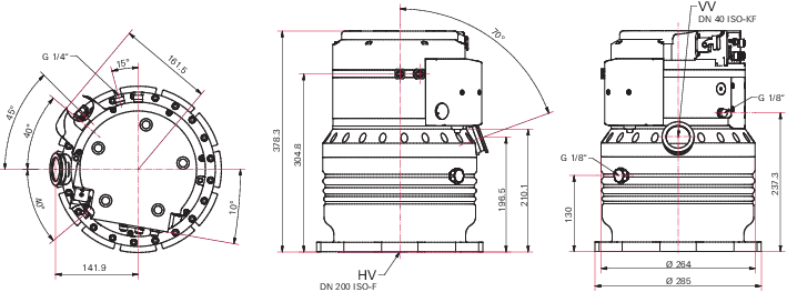 TC 1200을 갖춘 HiPace® 1200 U, Profibus, DN 200 ISO-F