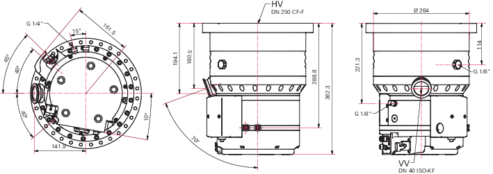 TC 1200을 갖춘 HiPace® 1500 UC, E74, DN 250 CF-F, 부식성