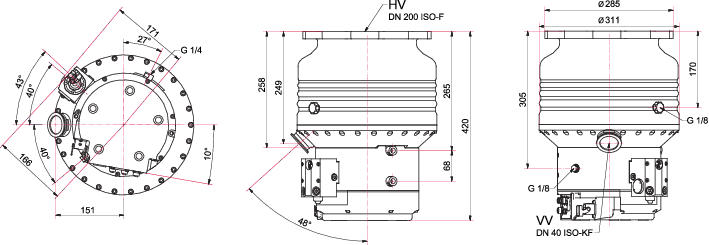 TC 1200을 갖춘 HiPace® 1800, Profibus, DN 200 ISO-F