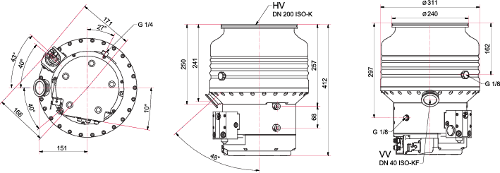 TC 1200을 갖춘 HiPace® 1800, Profibus, DN 200 ISO-K