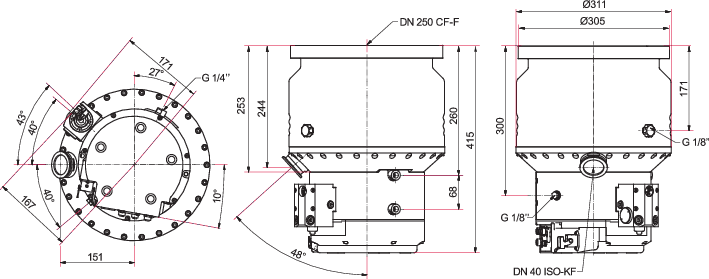 TC 1200을 갖춘 HiPace® 2300 C, Profibus, DN 250 CF-F, 부식성