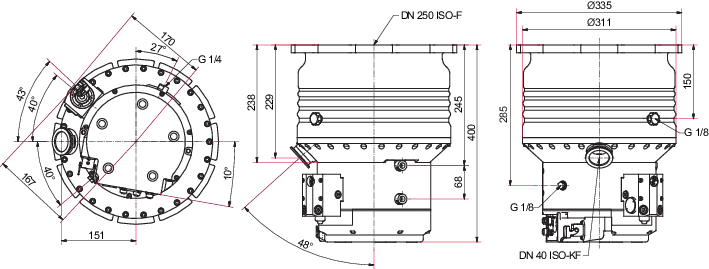 TC 1200을 갖춘 HiPace® 2300, Profibus, DN 250 ISO-F