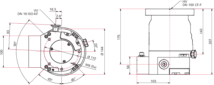 TC 110을 갖춘 HiPace® 300 H, DN 100 CF-F