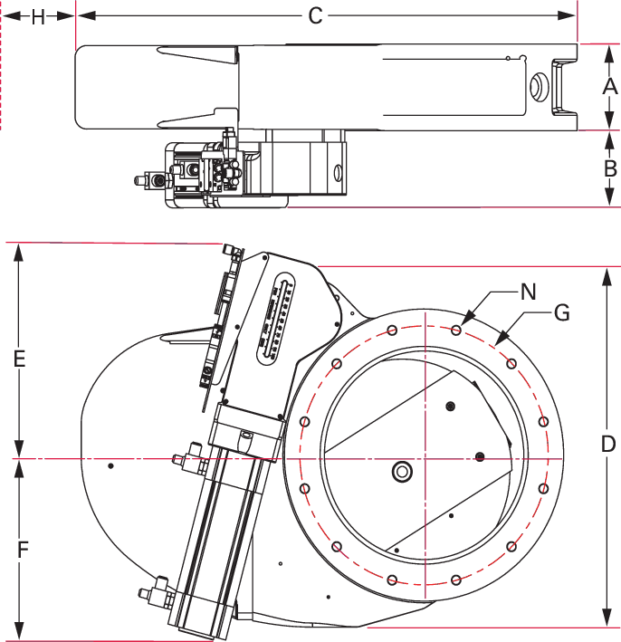 HV-Pendelschieber, DN 320 ISO-F, elektropneumatisch, mit SG (RS), mit SV, 24 V DC