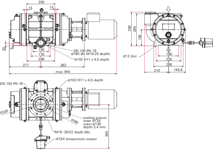 Okta 500 ATEX，罗茨真空泵，230/400 V, 50 Hz | 265/460 V, 60 Hz | Ex II 2/2G Ex h IIB T3 Gb X +5 °C ≤ T<sub>a</sub> ≤ +40 °C