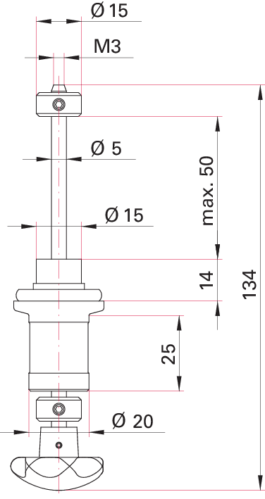 DS 016 A, Elastomergedichtete Dreh-/Schiebedurchführung, 50 mm Hub, DN 16 ISO-KF