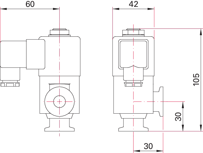 EVC 110 M，角阀，电磁驱动，无 PI，115 V AC, 50/60 Hz