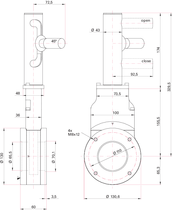 SVV 063 HA, HV gate valve, manually actuated