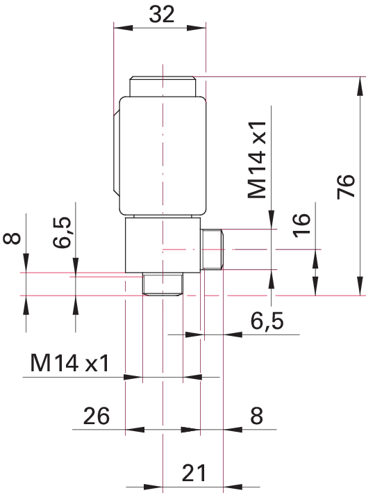 EVI 005 M, Mini angle valve, solenoid actuated, without PI