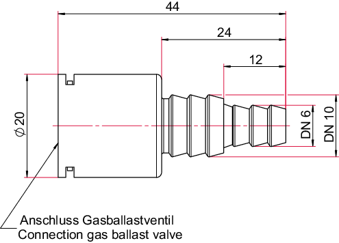 Spülgasanschluss DN 6 / DN 10 (für MVP 040-2 / MVP 070-3 C)