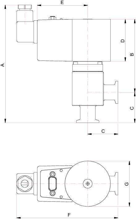 Eckventil, elektromagnetisch, DN 16 ISO-KF