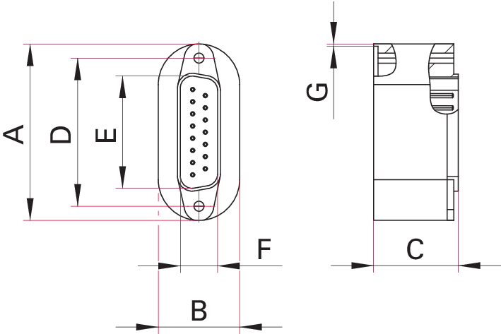 Sub-D Durchführung 15 Pins, Einschweißadapter, male, Edelstahl