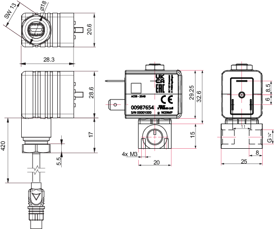 Automated gas ballast valve, 24 V DC, G 1/8"