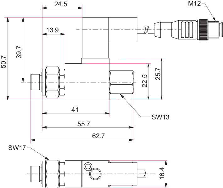 Flutventil, geschirmt, 24 V DC, G 1/8" zum Anschluss an TC 400/1200 sowie TM 700